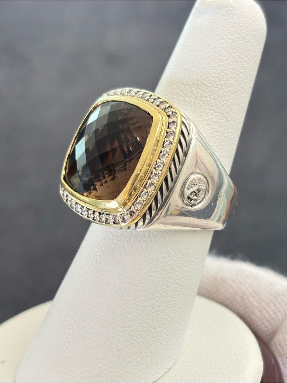 David Yurman 14mm Albion Ring with Smoky Quartz & Diamonds 7
